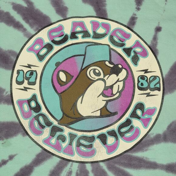 Buc-ee's Teal & Purple Tie-Dye "Beaver Believer" Tee - 2X - Picture 2 of 5